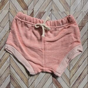 Boho Pink Marled Knit Dolphin Shorts Raw Hem Retro Beach Lounge Cotton Shorts